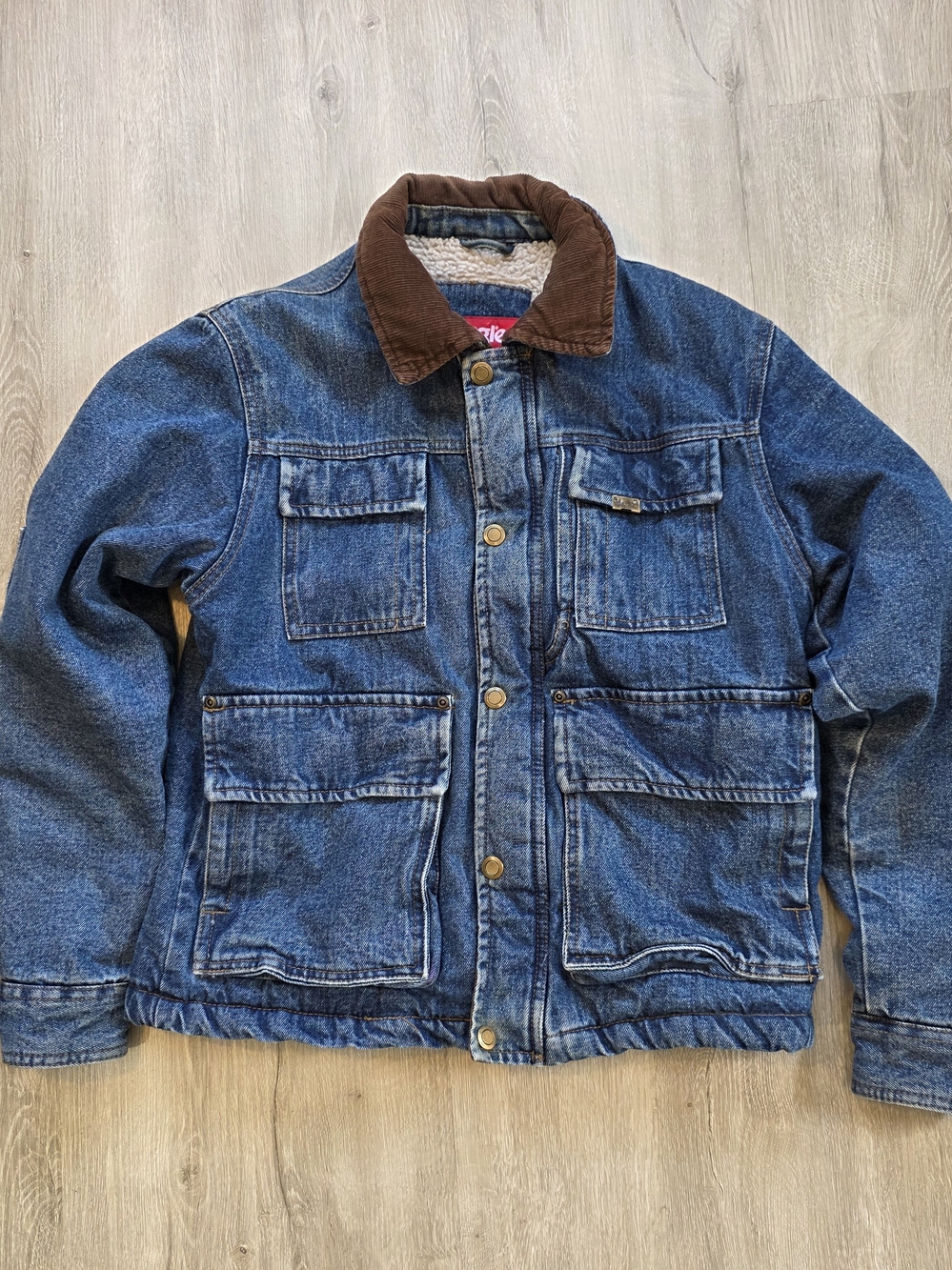 Wrangler Jean Jacket Mens Sm Blue Sherpa Lined Barn Chore Coat Corduroy Collar
